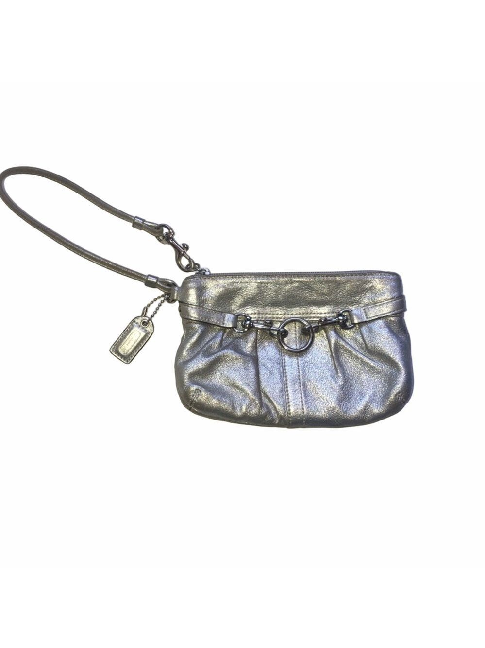 Coach Metallic Silver Wristlet Clutch